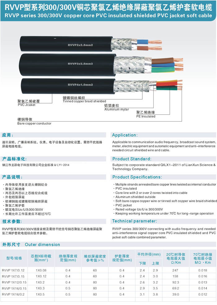 RVVP型銅芯聚乙烯絕緣屏蔽聚氯乙烯護套軟電纜